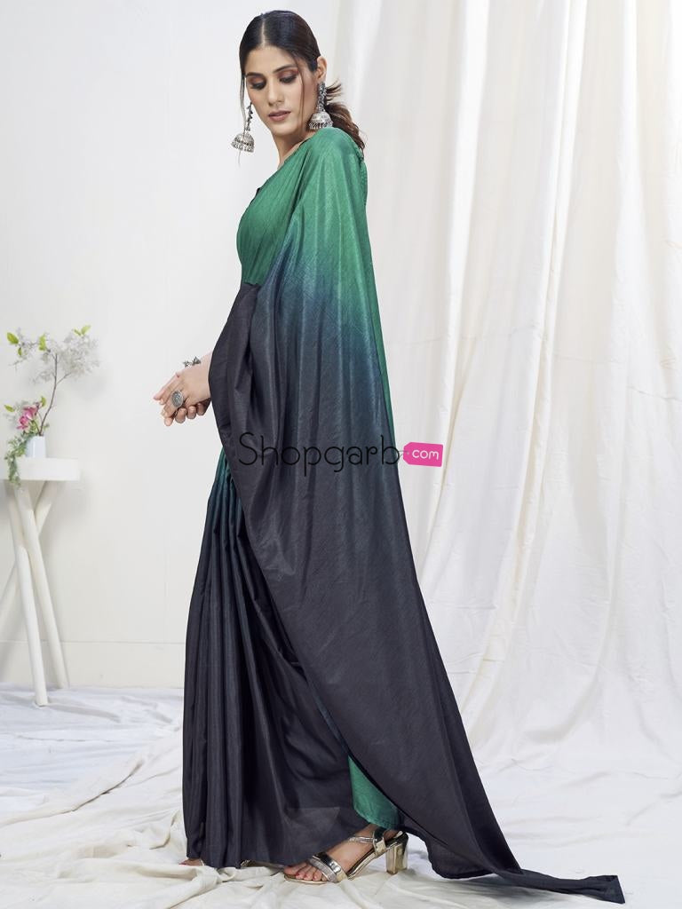Blue-Teal Ready To Wear One Minute Lycra Saree