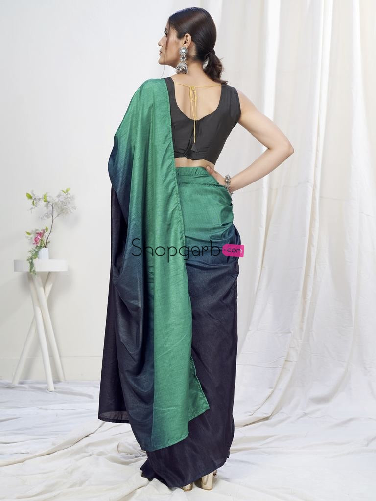 Blue-Teal Ready To Wear One Minute Lycra Saree