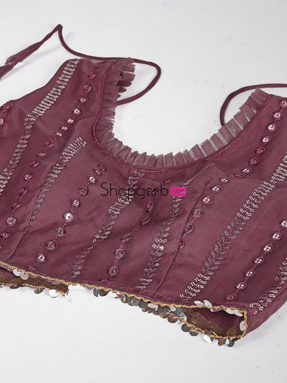 Burgundy And Steel Sangeet Special Lehenga Blouse With Dupatta