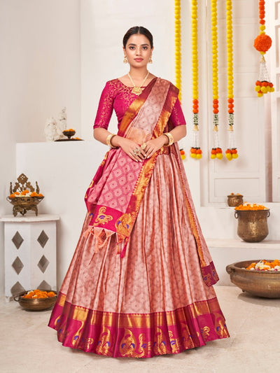 Classic Pink Green Jacquard Silk Traditional Wedding Lehenga Choli Lehenga Choli