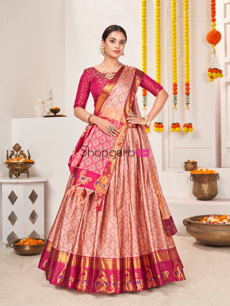 Classic Pink Green Jacquard Silk Traditional Wedding Lehenga Choli Lehenga Choli