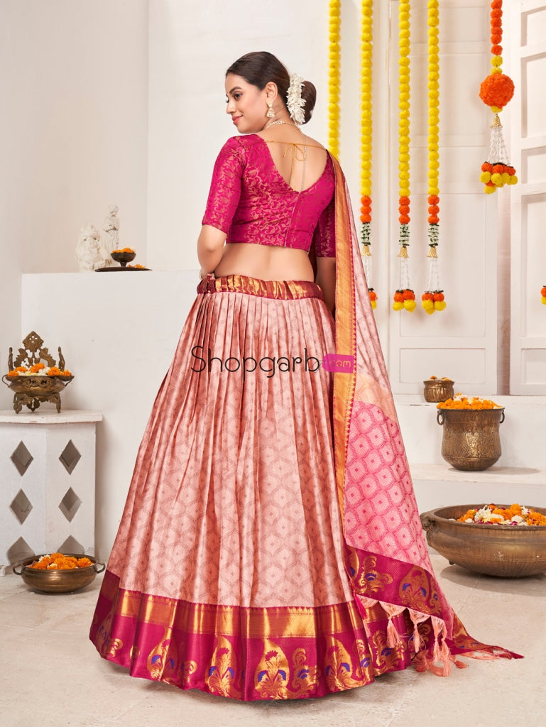 Classic Pink Green Jacquard Silk Traditional Wedding Lehenga Choli Lehenga Choli