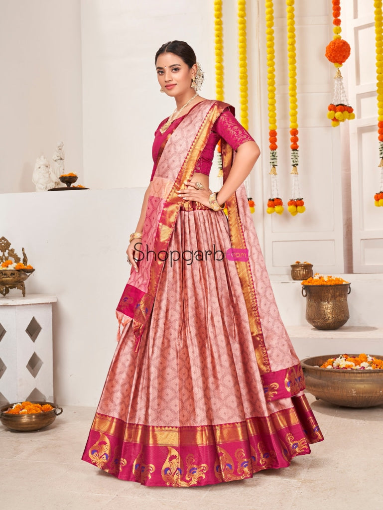 Classic Pink Green Jacquard Silk Traditional Wedding Lehenga Choli Lehenga Choli