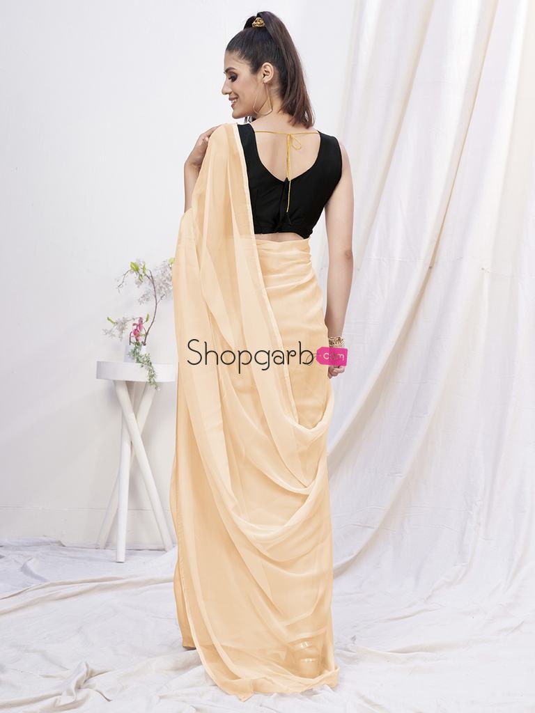 Classy Cream Pre-Stitched Blended Silk Saree