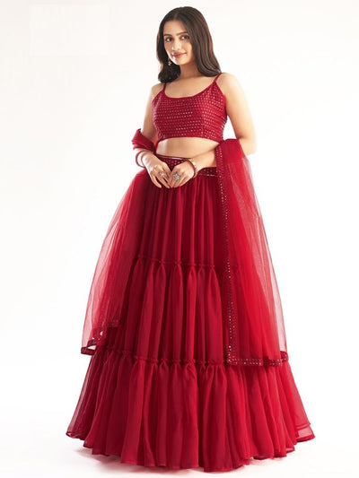 Crimson Red Party Wear Designer Lehenga Choli