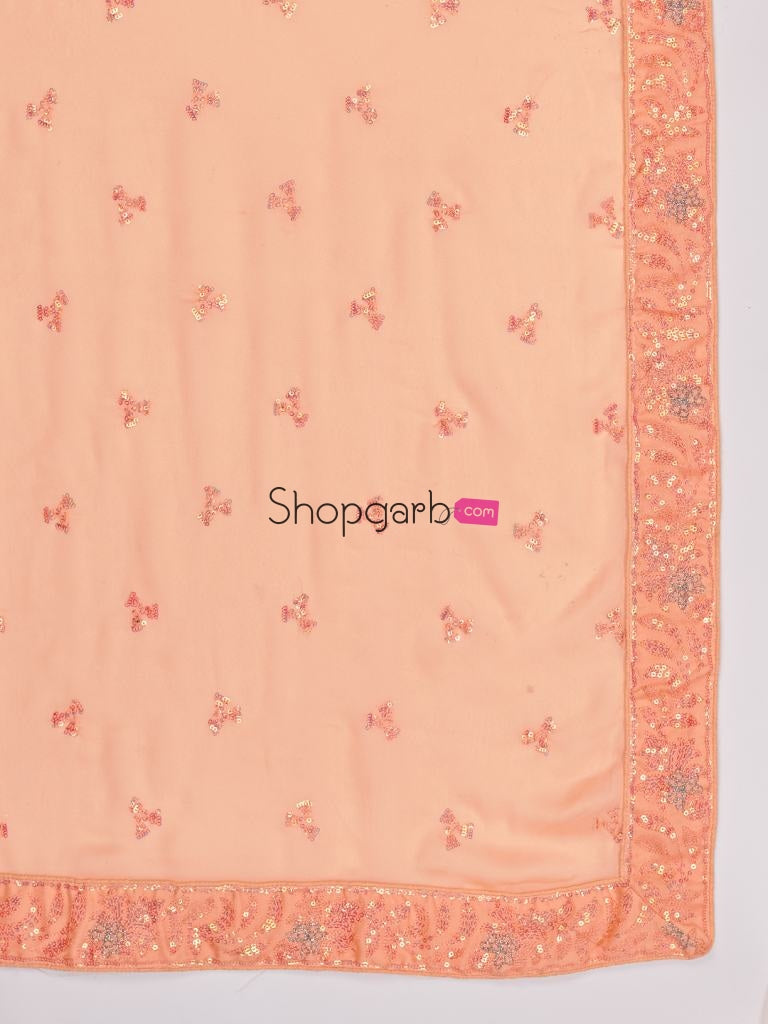 Decorative Orange And Silver Toned Embroidered Sangeet Special Lehenga Blouse With Dupatta