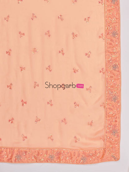 Decorative Orange And Silver Toned Embroidered Sangeet Special Lehenga Blouse With Dupatta