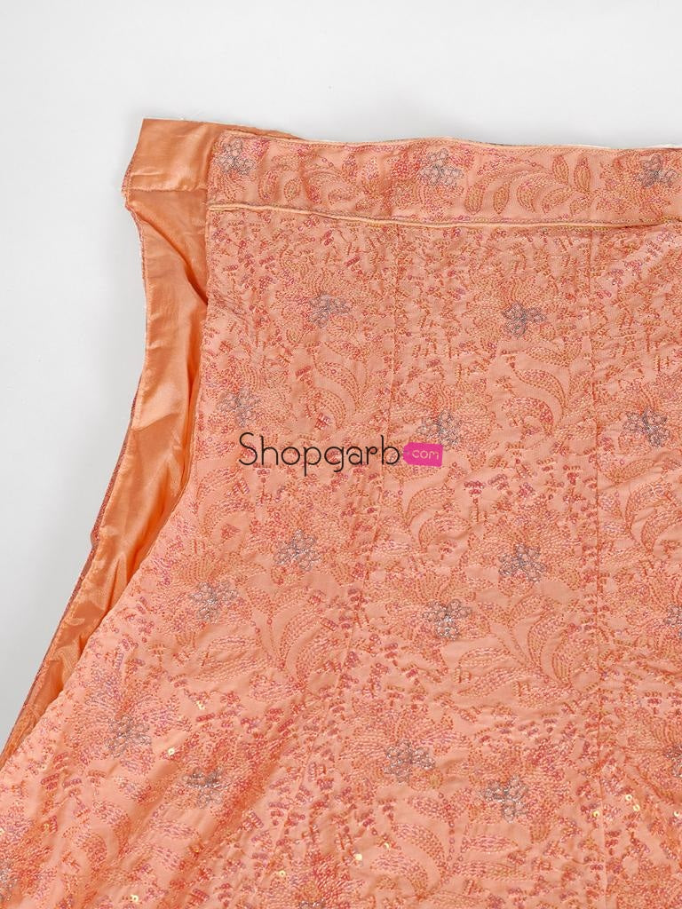 Decorative Orange And Silver Toned Embroidered Sangeet Special Lehenga Blouse With Dupatta