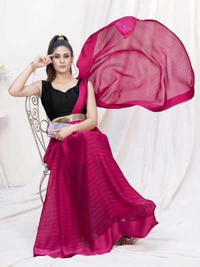 Deep Rani Pink Pre-Stitched Blended Silk Saree