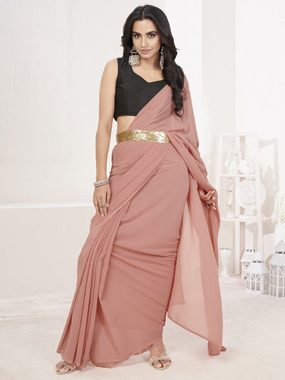 Dusty Pink Ready To Wear One Minute Lycra Saree