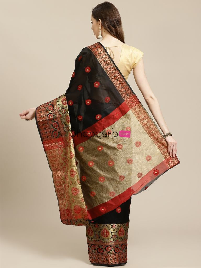 Exclusive Designer Black -Red Color & New Latest Banarasi Silk Fabric