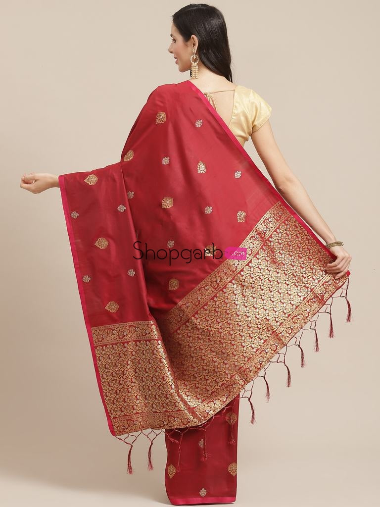 Exclusive Designer Dark Red Color & New Latest Banarasi Silk Fabric