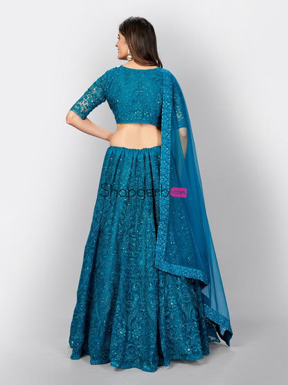 Exotic Turquoise Blue Resham Work Detailed