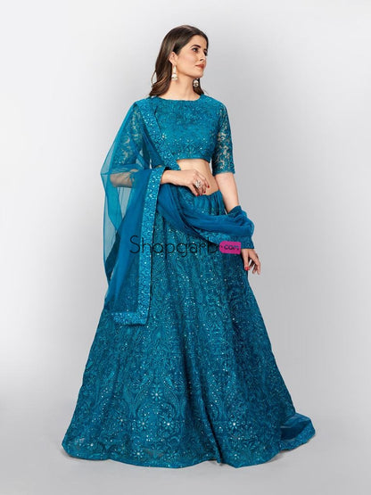 Exotic Turquoise Blue Resham Work Detailed