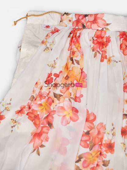 Exquisite White Digital Printed Semi-Stitched Lehenga And Unstitched Blouse With Dupatta