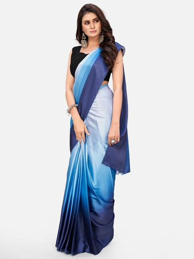 Fabulous Blue Color Satin Readymade Saree With Blouse