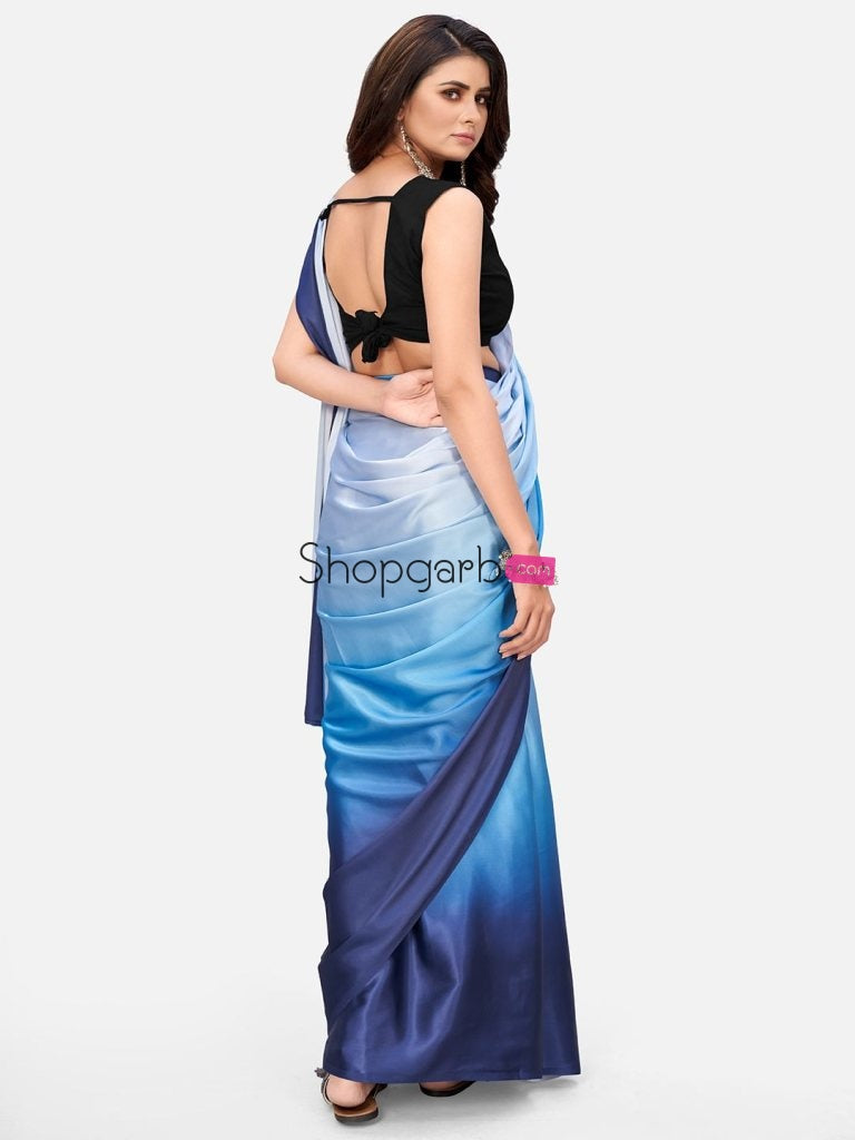 Fabulous Blue Color Satin Readymade Saree With Blouse