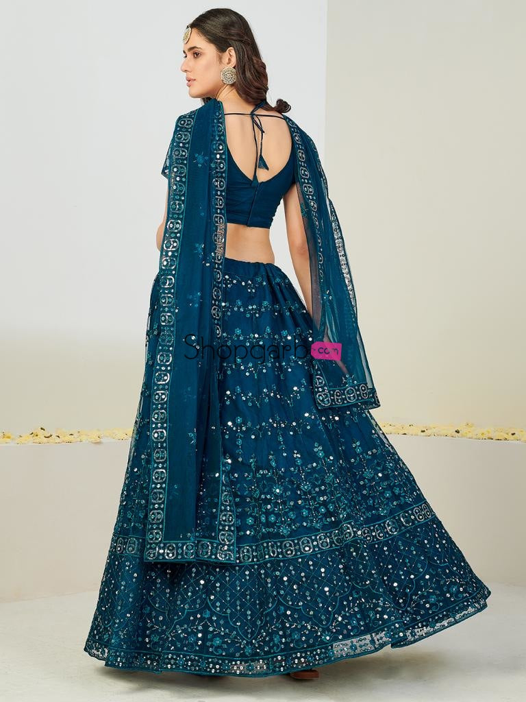 Fairly Good Blue And Silver Sequins Thread Work Sequinned Lehenga Blouse With Dupatta