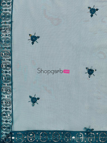 Fairly Good Blue And Silver Sequins Thread Work Sequinned Lehenga Blouse With Dupatta