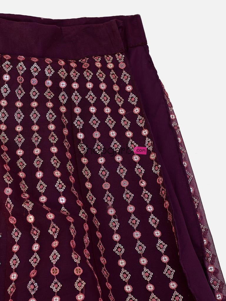 Fancy Maroon Embroidered Sequinned Lehenga And Blouse With Dupatta