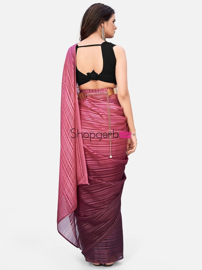 Fantastic Pink And Black Ready To Wear Saree