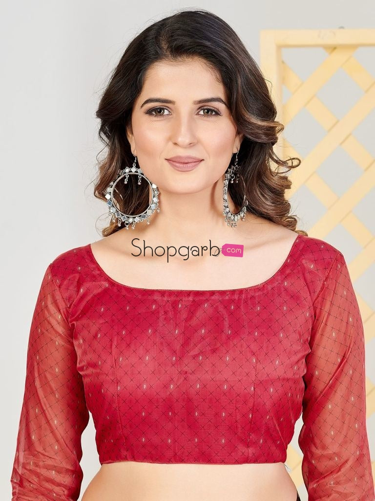 Fetching Black And Red Organza Casual Wear Saree With Blouse