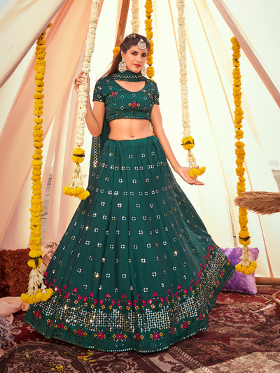 Firozi Diwali Special Chinon Based Floral Embroidered Lehenga Choli