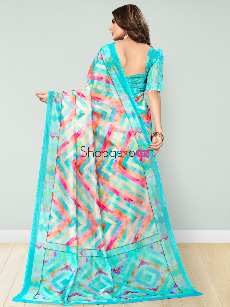 Firozi Floral Digital Printed Cotton Silk Linen Saree