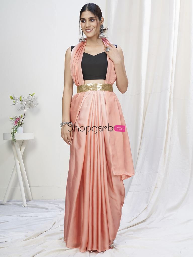 Flamingo Pink Ready To Wear One Minute Lycra Saree