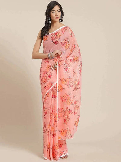 Flamingo Pink Sequence Faux Georgette Saree