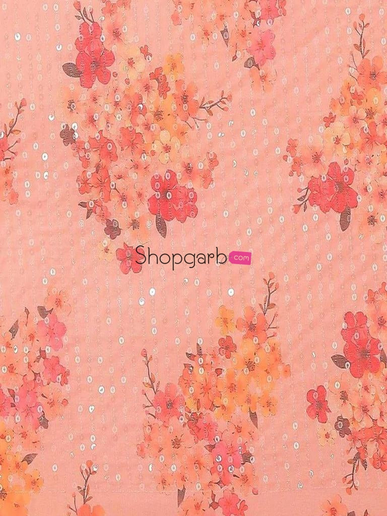 Flamingo Pink Sequence Faux Georgette Saree