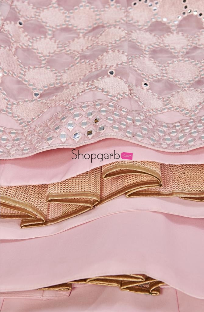 Gorgeous Designer Look Pink Organza Mirror Work Wedding Wear Lehenga