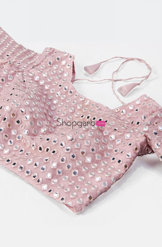 Gorgeous Designer Look Pink Organza Mirror Work Wedding Wear Lehenga