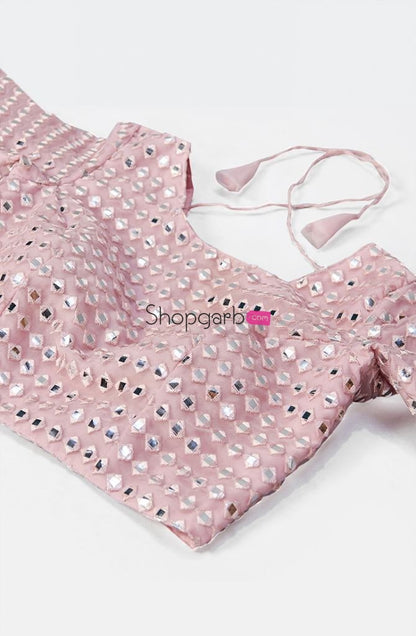 Gorgeous Designer Look Pink Organza Mirror Work Wedding Wear Lehenga