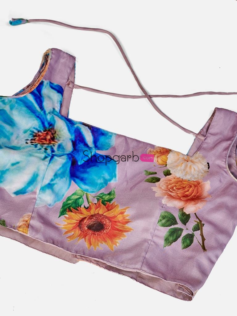 Gorgeous Mauve And Blue Printed Lehenga Blouse With Dupatta