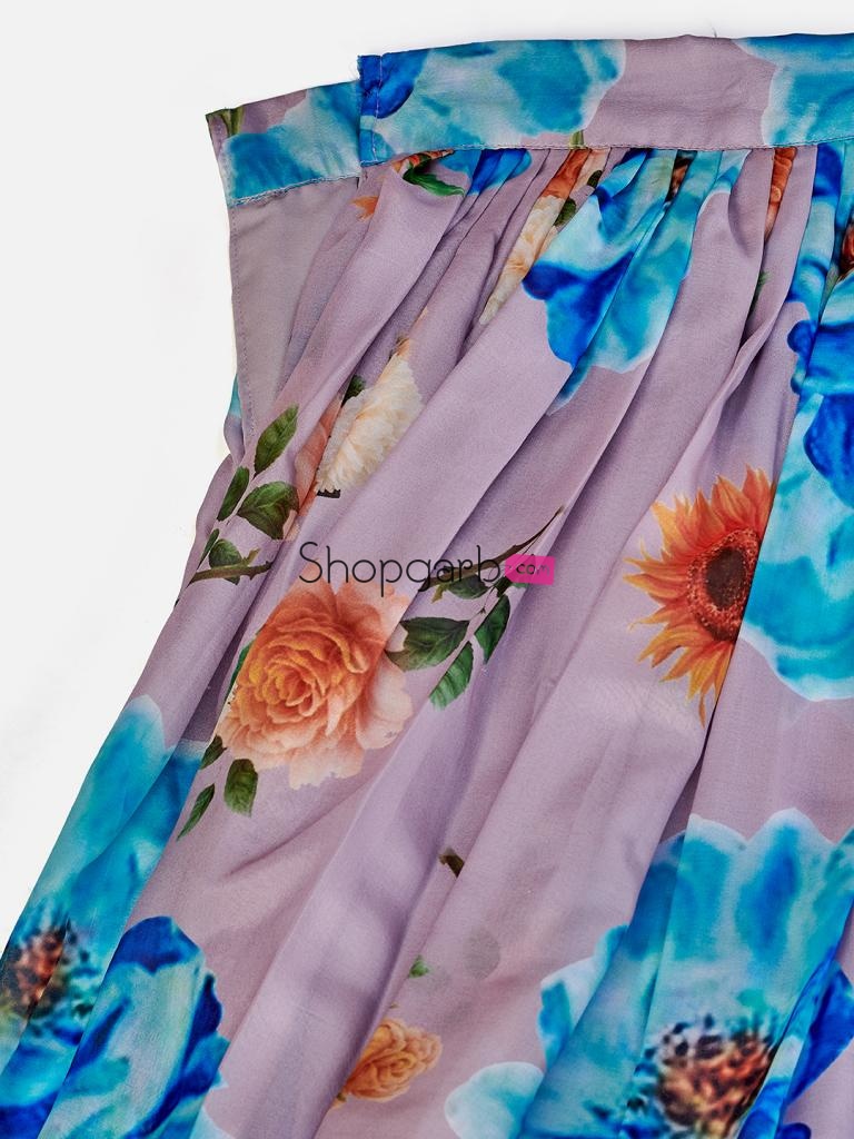 Gorgeous Mauve And Blue Printed Lehenga Blouse With Dupatta