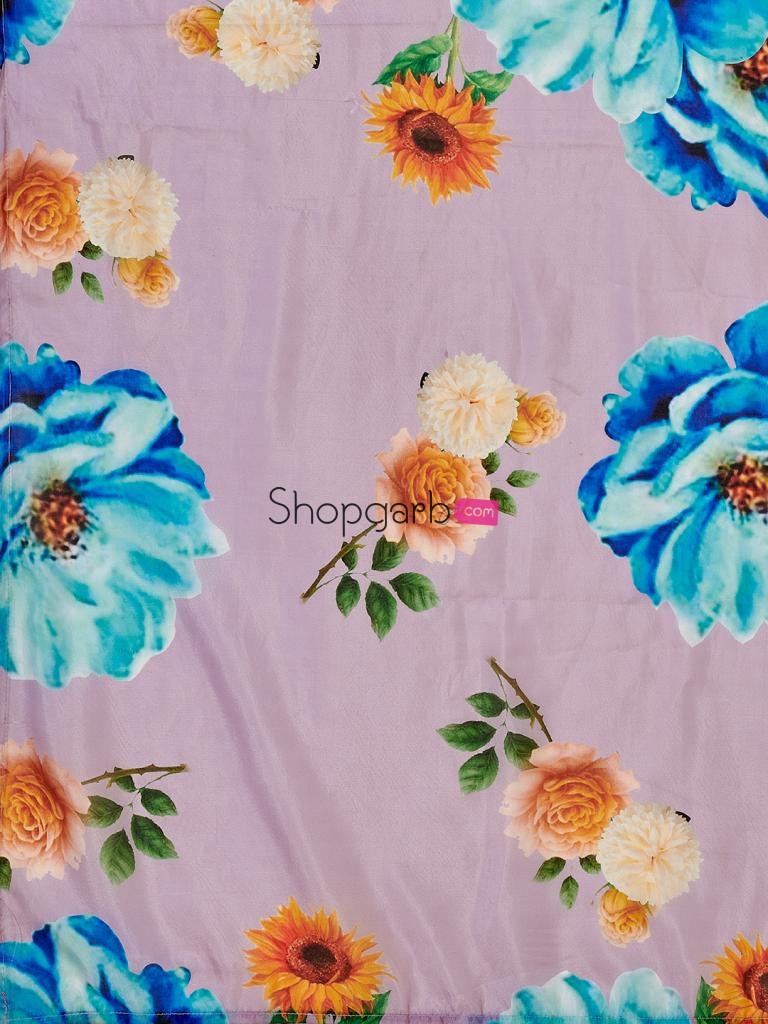 Gorgeous Mauve And Blue Printed Lehenga Blouse With Dupatta