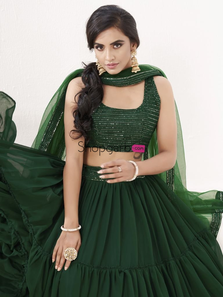 Green Full Flared Party Wear Georgette Lehenga Choli