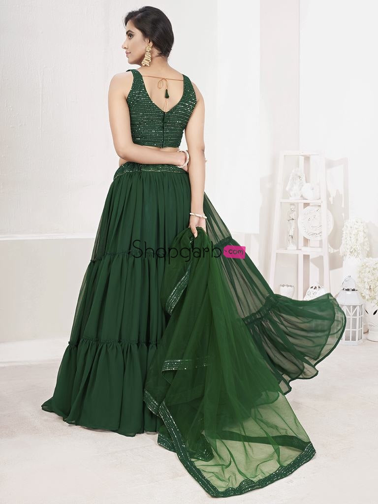 Green Full Flared Party Wear Georgette Lehenga Choli