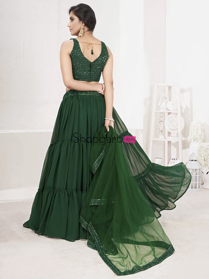 Green Full Flared Party Wear Georgette Lehenga Choli
