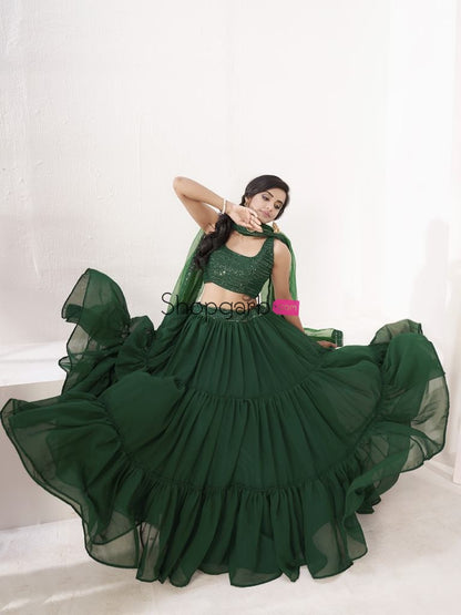 Green Full Flared Party Wear Georgette Lehenga Choli