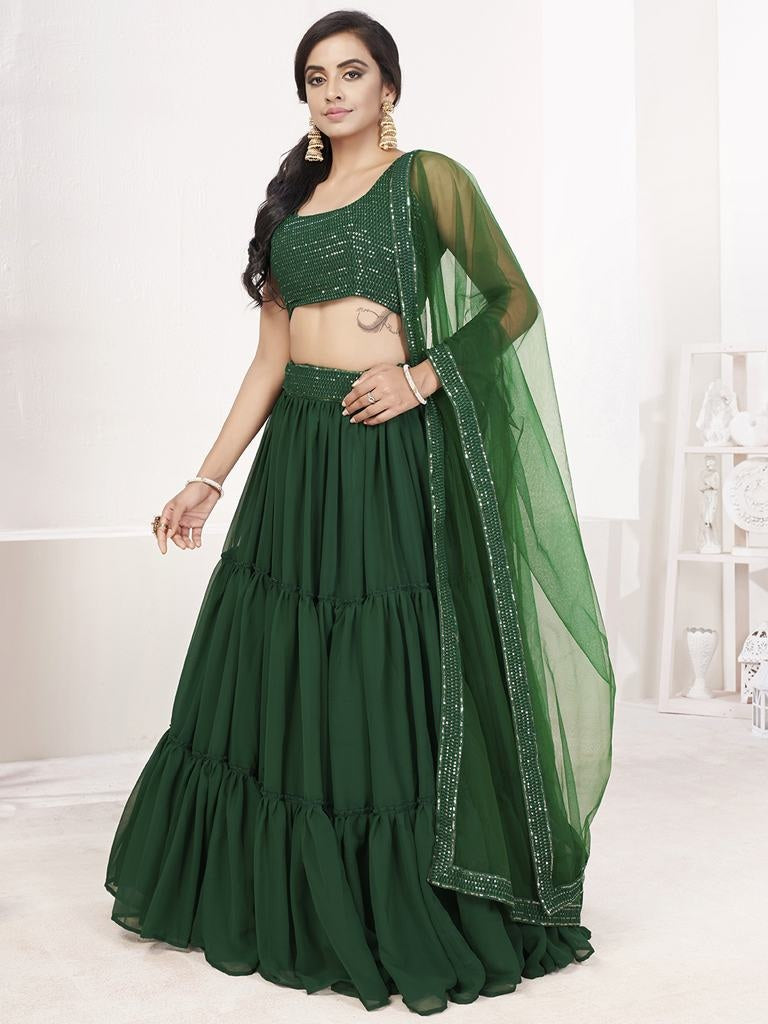 Green Full Flared Party Wear Georgette Lehenga Choli