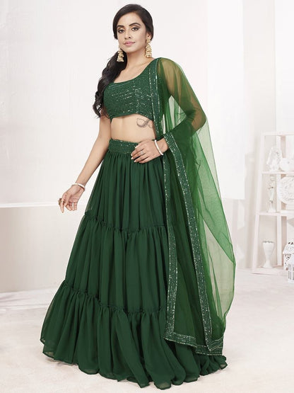 Green Full Flared Party Wear Georgette Lehenga Choli