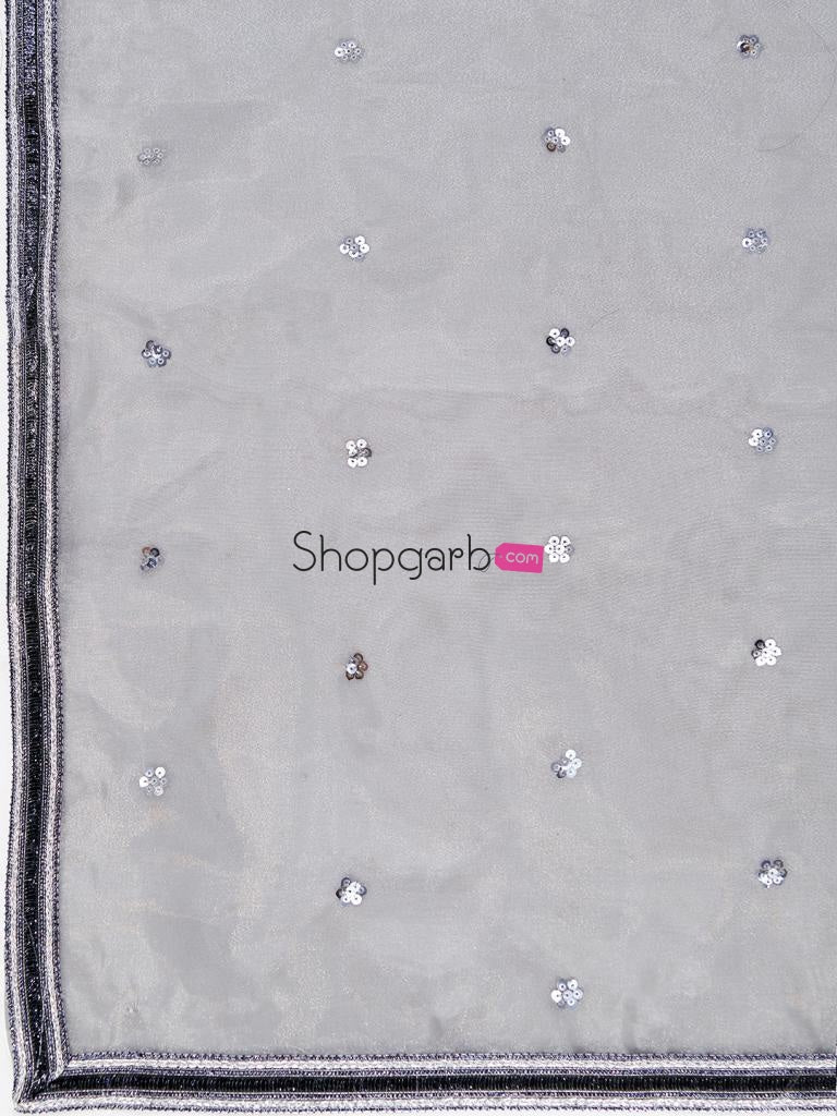 Grey Silver Toned Heavy Sequence Unstitched Lehenga Blouse With Dupatta