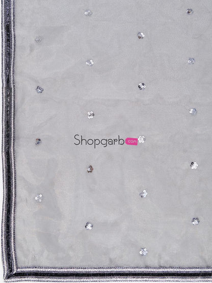 Grey Silver Toned Heavy Sequence Unstitched Lehenga Blouse With Dupatta