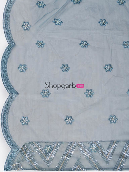 Indian Bridal Wear Gray Sequins Designer Lehenga And Blouse With Dupatta