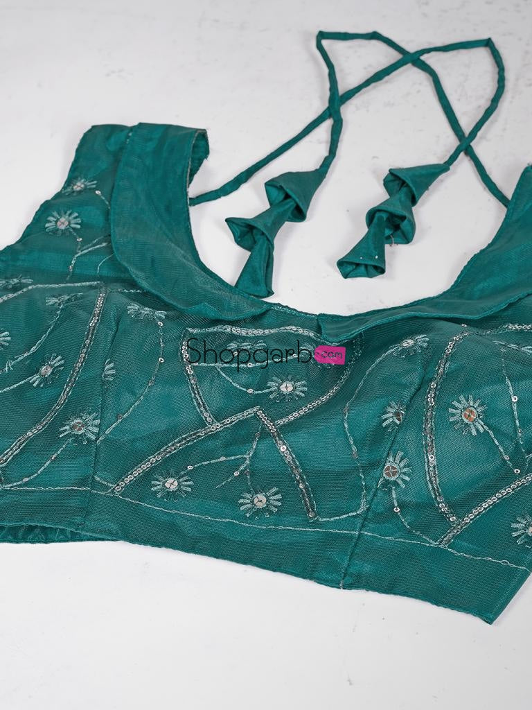Indian Looks Teal And Silver Toned Embroidered Sangeet Special Lehenga Blouse With Dupatta