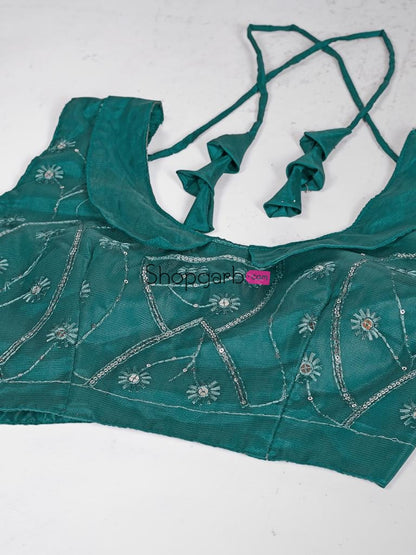 Indian Looks Teal And Silver Toned Embroidered Sangeet Special Lehenga Blouse With Dupatta