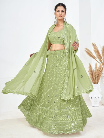 Kelly Green Sequins Embroidered Georgette Festival Special Lehenga Choli