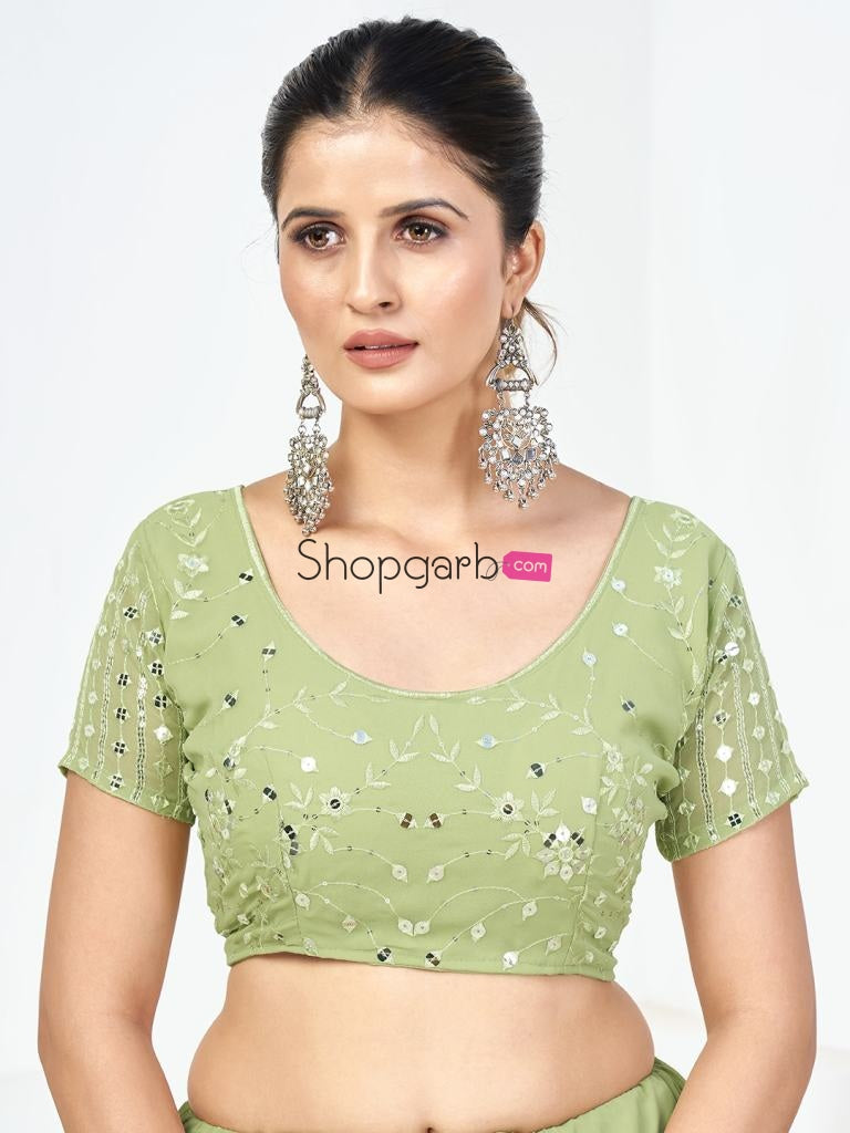 Kelly Green Sequins Embroidered Georgette Festival Special Lehenga Choli